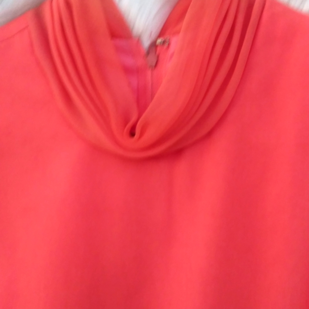 Vintage Jack Bryan Dress Chiffon Coral 60s Pleated Lettuce Ruffle Skirt Small - Picture 8 of 9